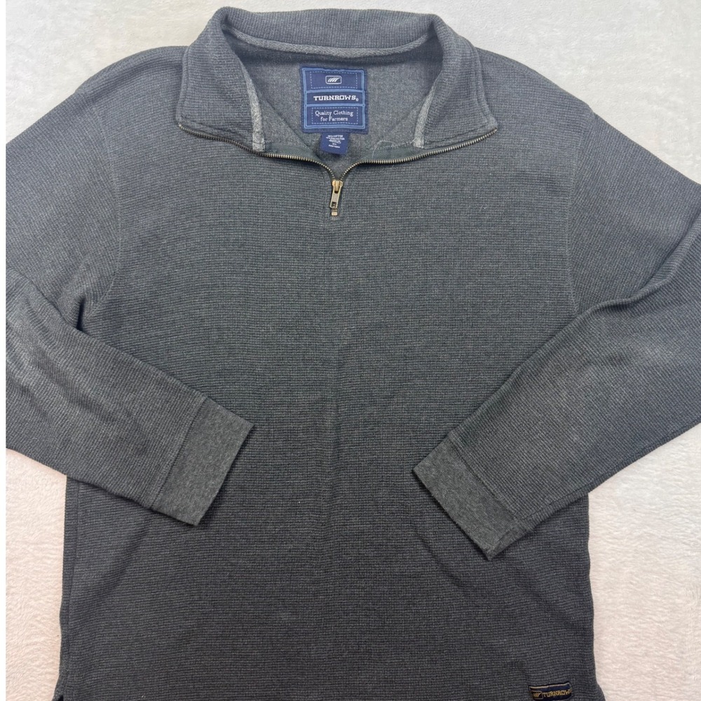 Turnrows Mens XL Gray Waffle Knit Quarter Zip Pullover Sweater Long Sleeve Shirt